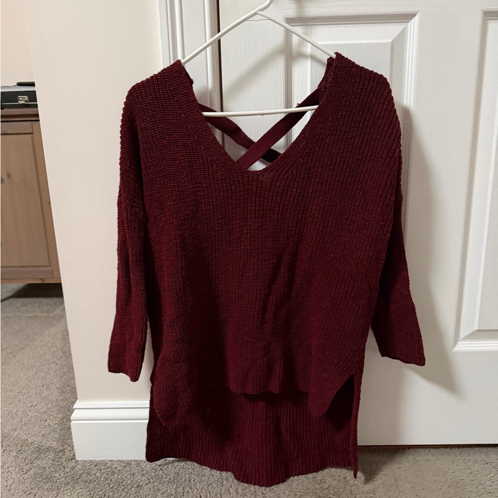 Express Burgundy Crisscross V-Neck Sweater